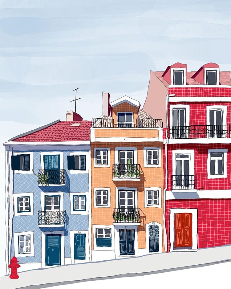 Digital Watercollor illustration of 3 houses