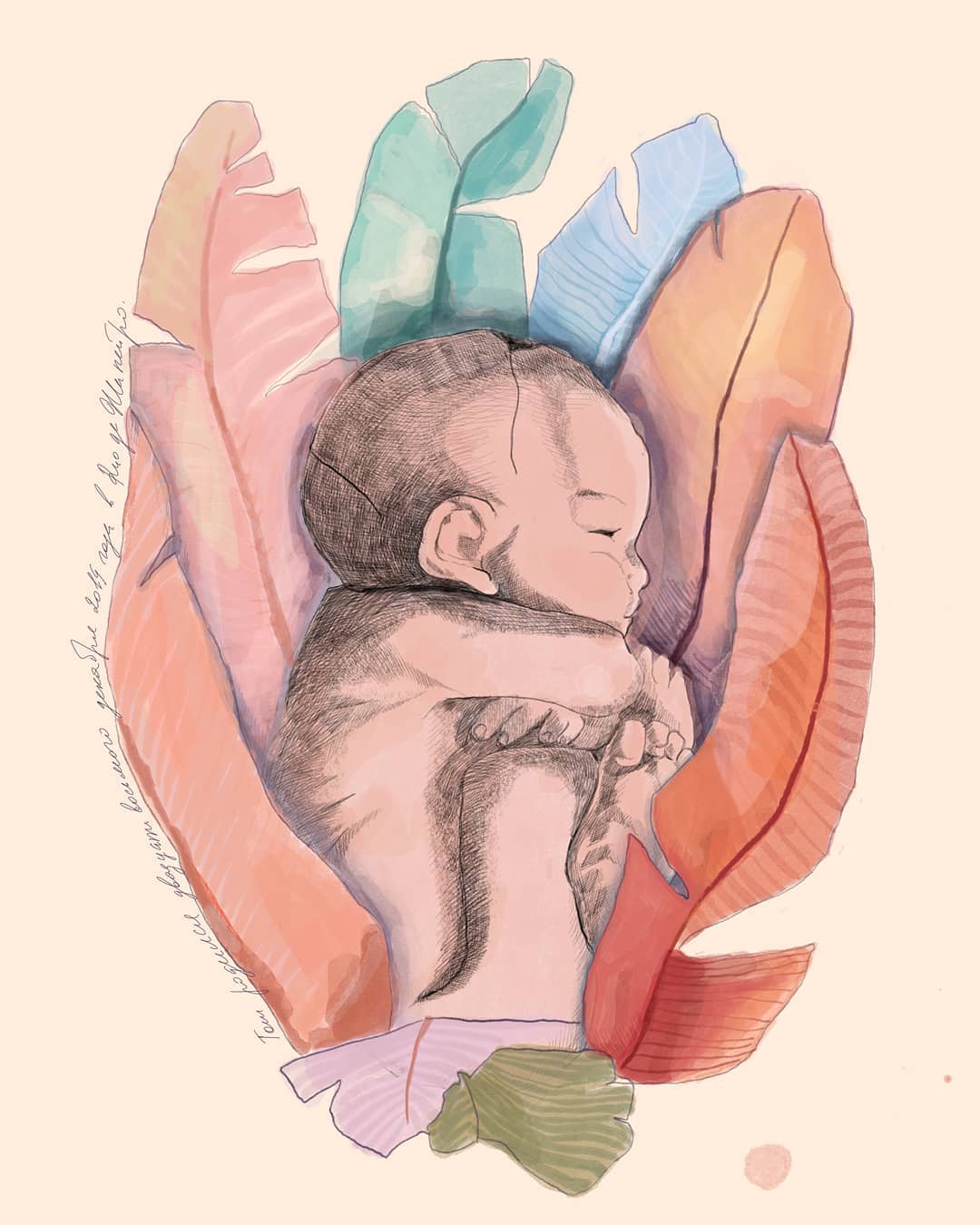 Digital Watercollor illustration of a baby